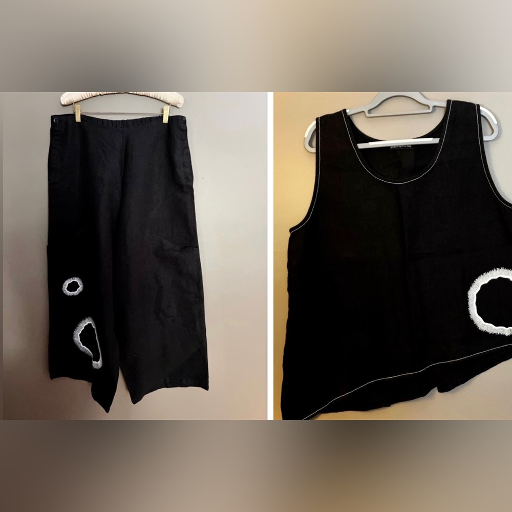 Linen Snapdragon and twig tunic & crop pants